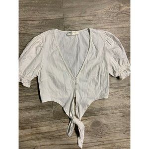 NATIVE DAUGHTERS Cropped Tie Front V Neck Top S